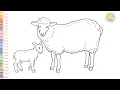 Sheep and baby sheep outline drawing How to draw A Sheep and lamb step by step Outline drawings