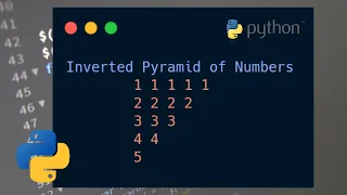 Inverted pyramid number pattern Python tutorial