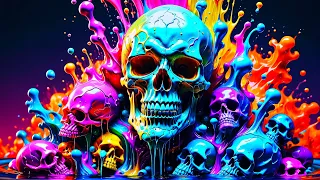 Trippy 4K U Psychedelic VJ Loop Rainbow Melting Skulls No Sound Screensaver Background