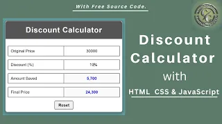 Discount Calculator Using HTML CSS and JavaScript JavaScript Project