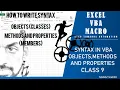 Excel VBA and MACROS SYNTAX IN VBA OBJECTS METHODS AND PROPERTIES CLASS 9