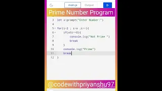 Javascript Prime Number program in javascript