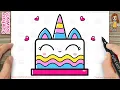 How to Draw a Super Cute Unicorn Cake Easy Step-By-Step Drawing and Coloring for Kids and Toddlers