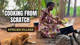 Cooking dinner from Scratch in my beautiful African Village , fetching firewood , Outdoor Cooking .