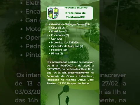 Download MP3 Processo Seletivo da Prefeitura de Toritama/PE, inscrições abertas para 166 vagas. #shorts