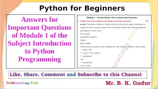 Questions and Answers of Module 1 of Introduction to Python Programming VTU