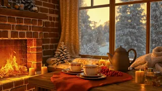 🔥Warm Fireplace, Warm Tea, Soft Snow falling ❄️ Cozy Winter Morning by the Fireplace