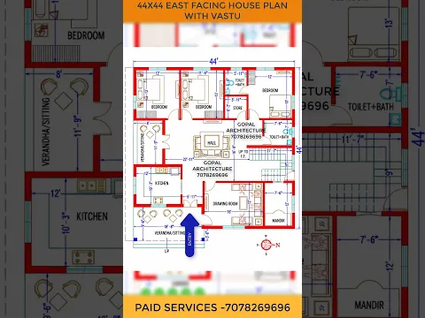 44X44 EAST FACING HOUSE PLAN WITH VASTU