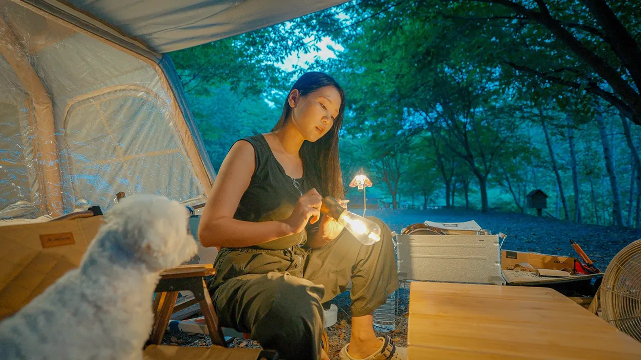 숲 속 계곡 전세내고 강아지와 단 둘이 시원한 여름나기! | 미니화로 야끼니꾸, 얼음 동동 콩국수 | 홍천 고길동캠핑장 썸네일