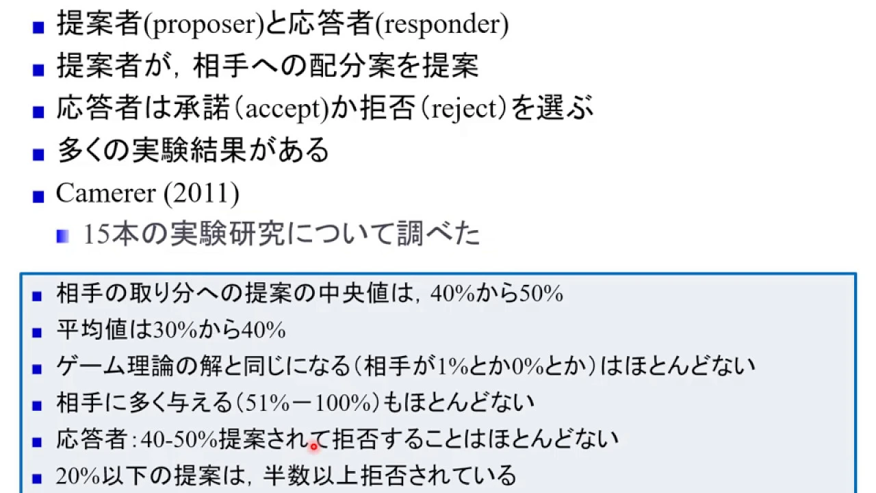 ゲーム理論1:12 最後通牒ゲーム 実験編
