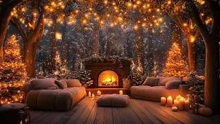 Winter Jazz Playlist with Porch Atmosphere 🌨️ Crackling Fire Sounds for Peaceful Evenings 🔥🎶