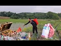 Download Lagu Lucky girl collecting scrap metal finds great treasure in the middle of a deserted field