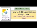 Add New Column in SQL Server Table SQL Query Add New Column