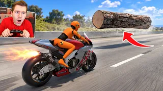 MOTO vs TRONCO A 300km/h no BeamNG Drive! (realista)