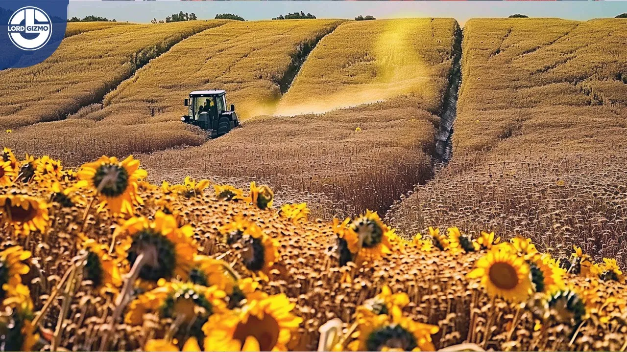 Outline Video Harvesting MILLIONS Of Tons Of SUNFLOWER Seeds To PRODUCE Sunflower Oil For Cooking