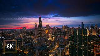 Chicago Cityscape Open Window | City Night Sounds 8K HDR