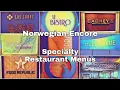 Specialty Restaurant Menus on Norwegian Encore