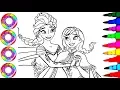 Colouring Drawings Disney Anna Elsa Frozen Princess in Sparkle Dress Coloring Pages l How to Color