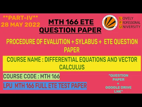 Download MP3 ⚡ETE FULL QUESTION PAPER📃MTH 166(MCQ Type)⚡ ||MTH 166|| Part-4(imp exam)||LPU||ETE ques paper series