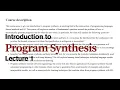 Introduction to Program Synthesis - Lecture 1