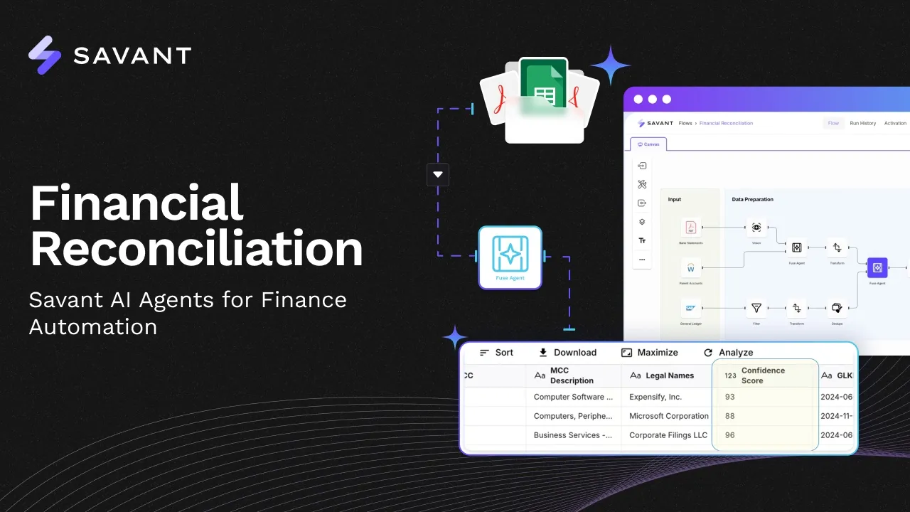 Savant Labs launch asset, Automating Financial Reconciliation with AI Agents | Finance Automation, opening frame sampled at second 0 for the ADVIDS Video Audit