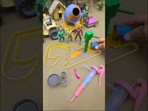Mini handpump water science project with orange concrete mixer diy tractor cow farm #635 #shorts #yt