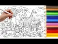 JUNGLE ANIMALS Coloring Page elephant lion tiger giraffe zebra rhinoceros Coloring drow