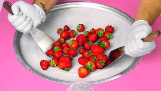 Download Strawberry Ice Cream ASMR | how to make Ice Cream Rolls out of fresh Strawberries - Street Food MP3