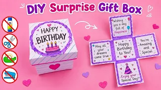 How to make birthday surprise day gift box no glue, scissors & tape /paper craft /handmade Gift Card