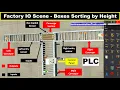 Factory IO Scene - Boxes Sorting by Height using Sensors and Conveyors with PLC