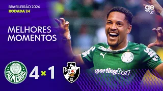 PALMEIRAS 4 X 1 VASCO | MELHORES MOMENTOS | 24ª RODADA | BRASILEIRÃO 2026 | ge tv