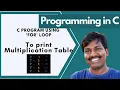 C Program to print Multiplication Table Example for for Loop C language in Telugu