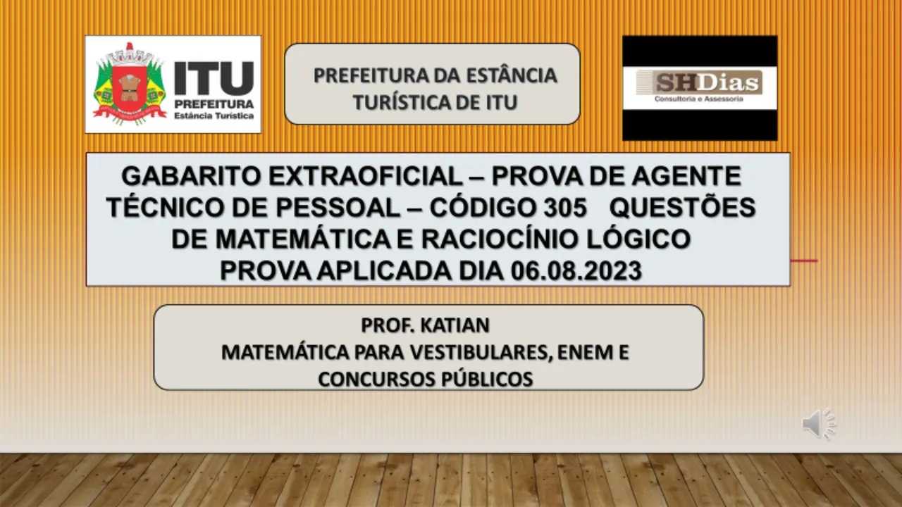 SHDIAS - GABARITO EXTRAOFICIAL - Prova Agente Técnico de Pessoal - Código 305 - Prefeitura de Itu/SP