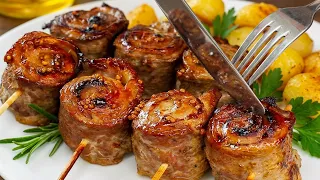 The guests were delighted! Tasty, just like in a restaurant. Just wrap the meat in a roll.