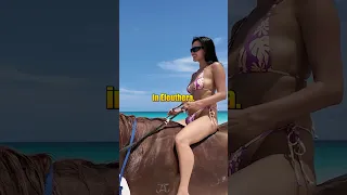 Horse back riding on the pinks sand beach in the Bahamas #horseride #beach #bikini