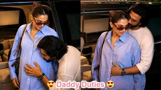 8th Month Pregnant Deepika Padukone Flaunts Baby Bump Ranveer Singh Caress Bump as Dotting Father