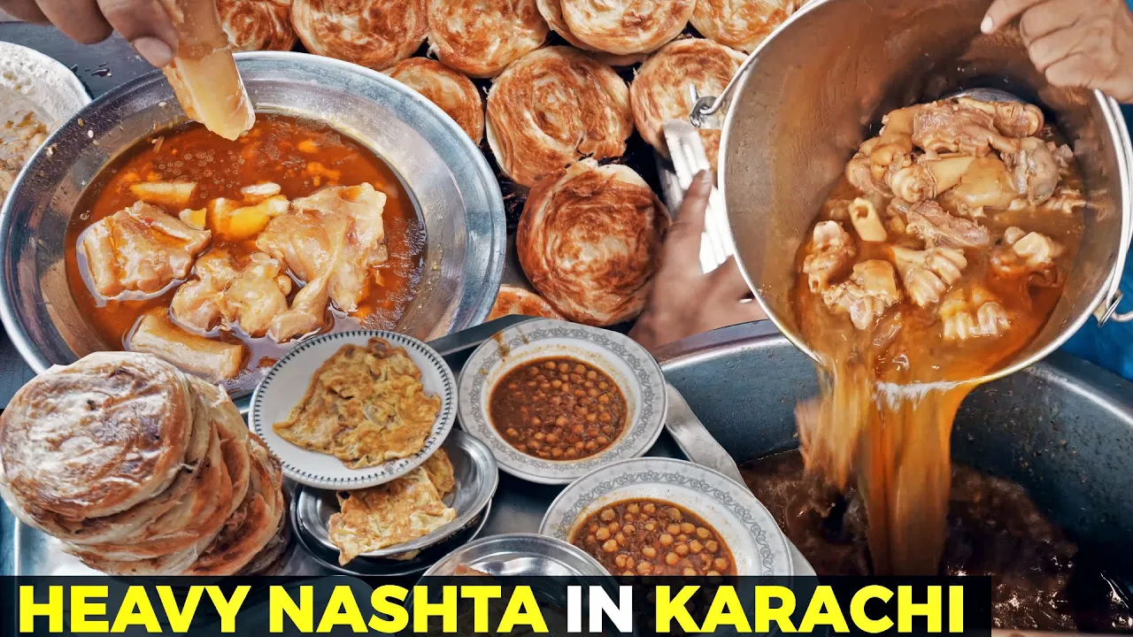 Sunday Nashta   Paya, Murgh Chanay, Lacha Paratha, Lahori Breakfast in Karachi, Street Food Pakistan