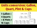 The conversions between gallons quarts pints and cups in the US customary system