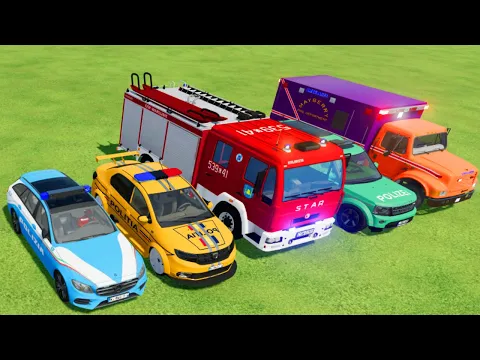 Download MP3 POLICE CAR, FIRE TRUCK, AMBULANCE, COLORFUL CARS FOR TRANSPORTING! -FS 22