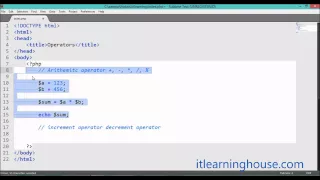 Learn PHP Arithmetic operators php tutorial ITLearningHouse