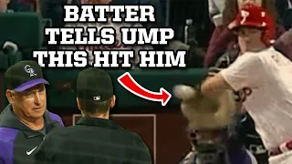 JT Realmuto tells the ump he got hit and Bud Black gets mad a breakdown
