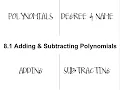 Algebra 1 8 1 Adding and Subtracting Polynomials
