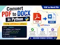 Convert PDF to DOCX in Python pdf2docx PDF to Word File Python pdf2docx Tutorial PDF to DOCX