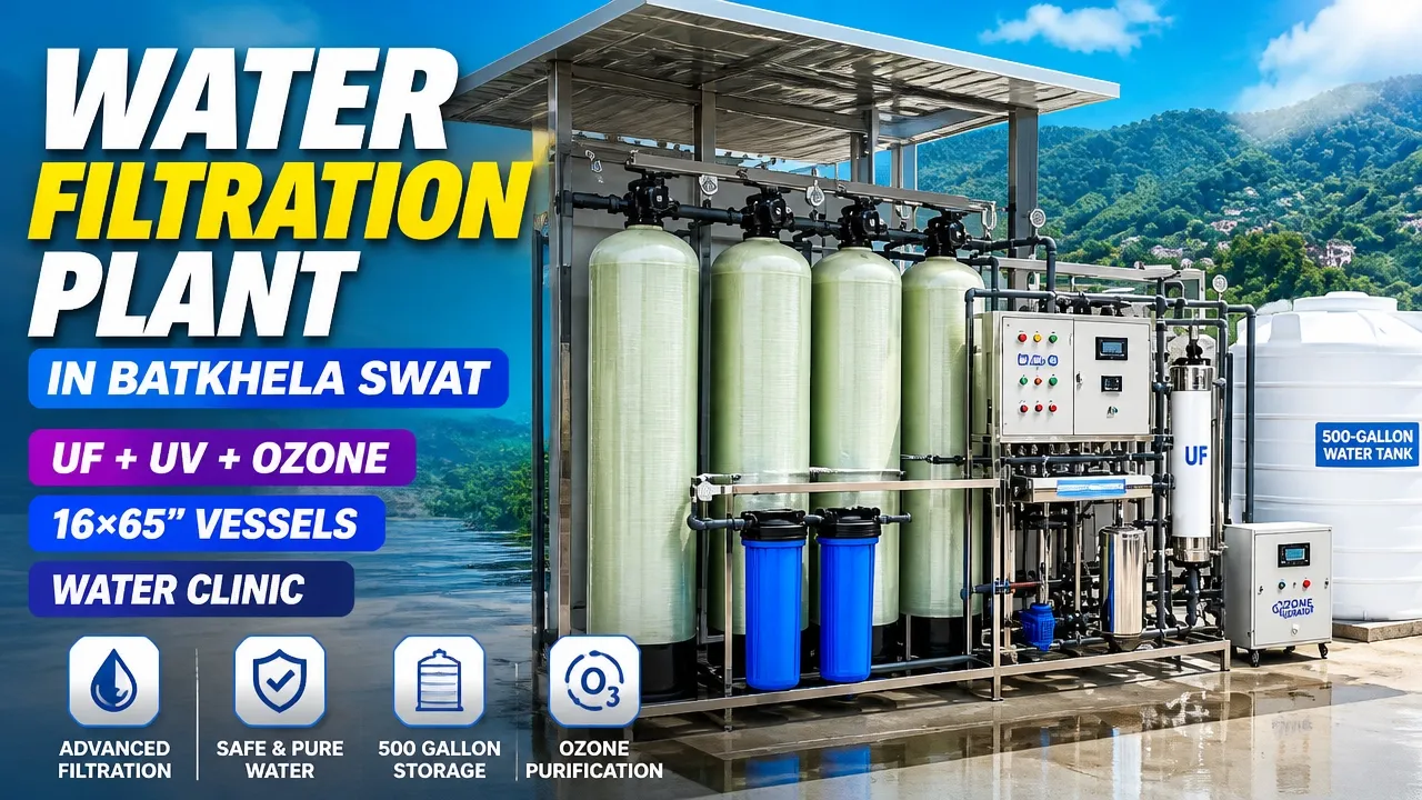 Water Filtration Plant in Batkhela Swat | UF + UV + Ozone | 16×65″ Vessels | Water Clinic
