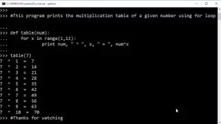How to generate a multiplication table using for loop in Python
