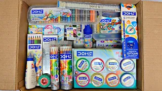 Unboxing DOMS Stationery - Brush Pen, Wax Crayons, Molding Clay, Sharpener, Colour, PencilBox, Dough