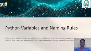 Python Variables and Naming R Problem Solving Using Python SNS Institutions