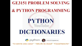 PYTHON DICTIONARIES DICTIONARY OPERATIONS GE3151 PROBLEM SOLVING AND PYTHON PROGRAMMING NOTES