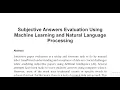 Subjective Answers Evaluation Using Machine Learning and Natural Language Processing