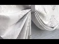 Gray and Off White Faux Silk Damask Medallion Tie-Up Balloon Valance Lucid Damask in Dove